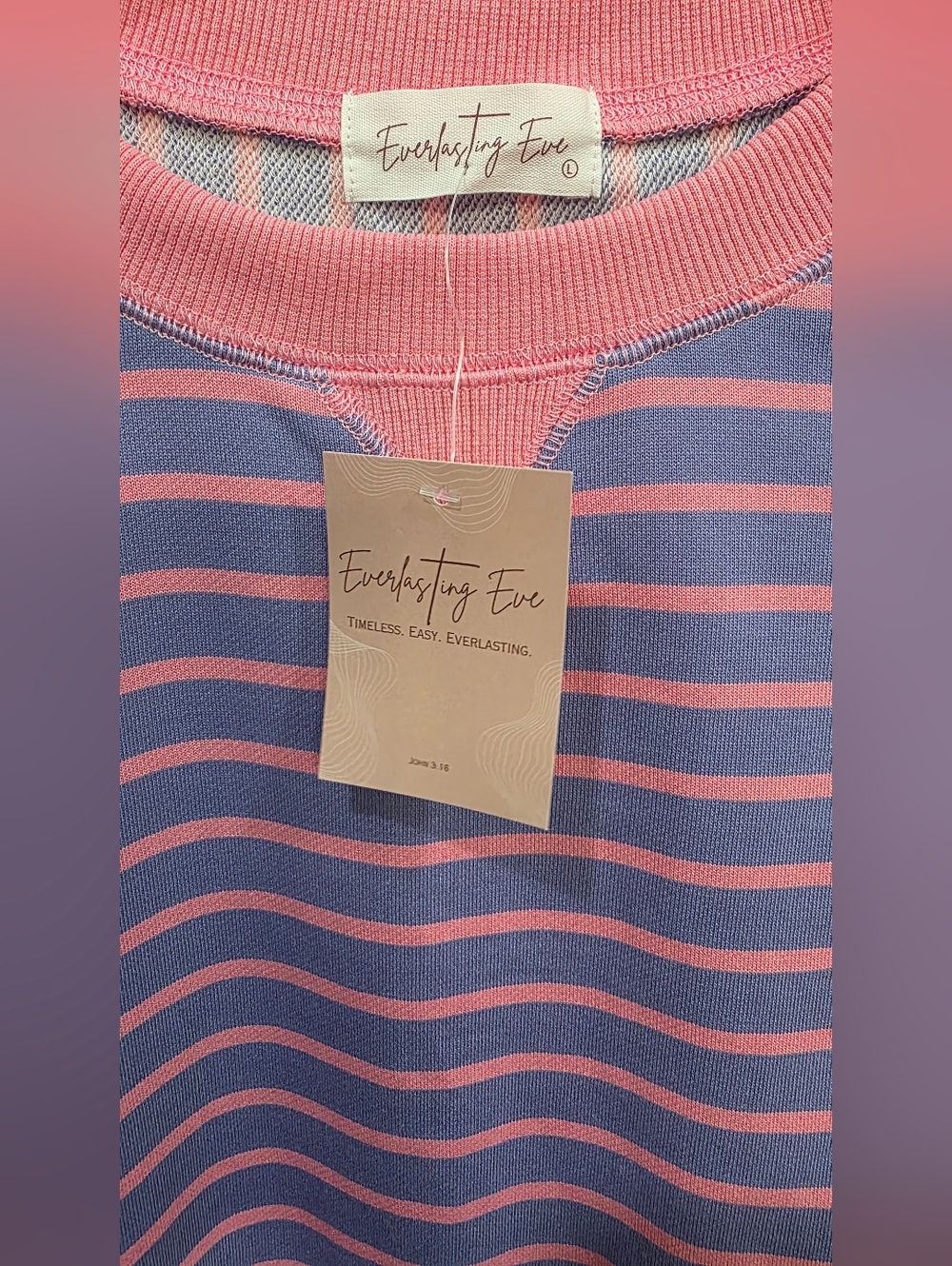 Women's Oversized Striped Top In Lavender And Pink - Picture 11 of 12